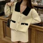 Fluffy Button Jacket / Mini Pencil Skirt