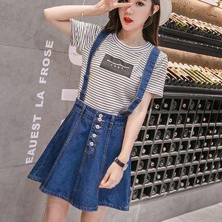 Buttoned Suspender Denim Skirt