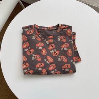 Short Sleeve Fruit Print T-shirt Gray - One Size