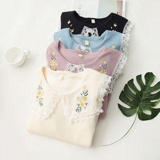Peter Pan Collar Embroidered Long-sleeve Top