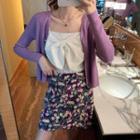 Plain Cardigan / Bow Accent Camisole Top / Flower Print Mini A-line Skirt
