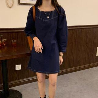 Contrast Stitching Long-sleeve Mini A-line Dress