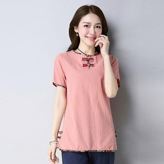Frog-button Detail Short-sleeve Top