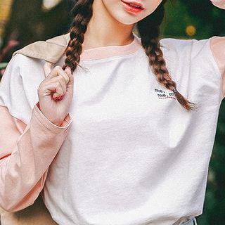 Color-block Lettering Printed Long-sleeve Top