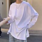 Long-sleeve Slit-hem T-shirt White - One Size