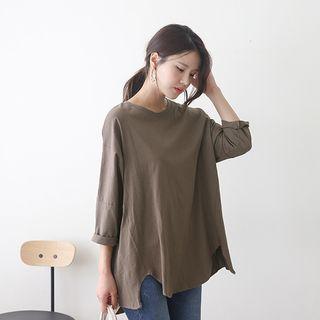 3/4-sleeve Dip-back Loose-fit Top