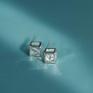 Caged Rhinestone Sterling Silver Earring 1 Pair - Silver - One Size