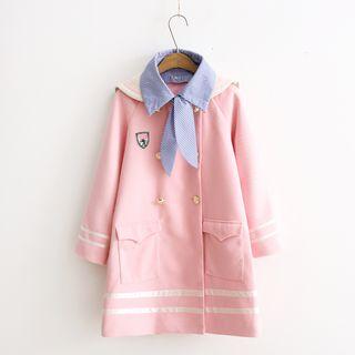 Sailor Collar Striped Panel Double-breasted Coat