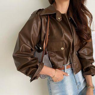 Epaulet Pleather Trucker Jacket