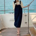 Short-sleeve T-shirt / Denim Midi Overall Dress / Set