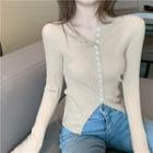 Ribbed Knit Button-up Sweater