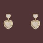 Rhinestone Heart Drop Earring 1 Pair - Drop Earring - S925silver - Gold & White - One Size
