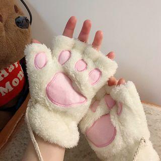 Cat Paw Embroidered Fingerless Gloves
