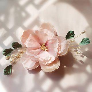 Retro Flower Faux Pearl Hair Stick Pink - One Size