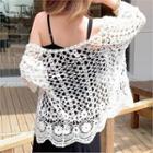 Open-front Perforated Cardigan White - One Size