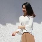 3/4-sleeve Knit Top White - One Size