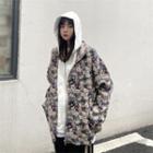 Mock Two-piece Bear Print Zip-up Hoodie