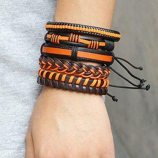 Faux Leather Bracelet Set Of 5 - One Size