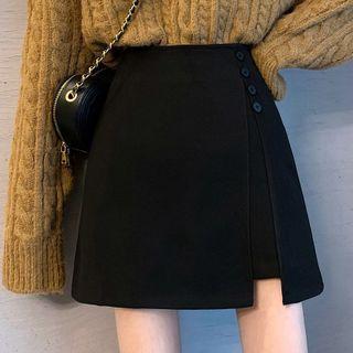 Plain High-waist Asymmetric Mini Skirt