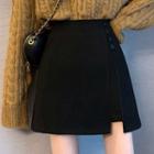 Plain High-waist Asymmetric Mini Skirt
