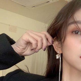 Faux Pearl Rhinestone Fringed Earring 1 Pair - 925 Silver Needle Earrings - One Size