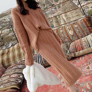 Set: Cable Knit Sweater + Midi H-line Skirt