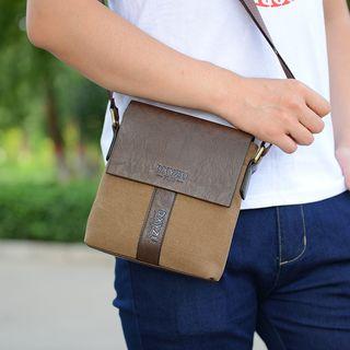 Genuine-leather Trim Canvas Shoulder Bag