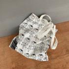 Floral Print Canvas Tote Bag Black Floral Print - Beige - One Size