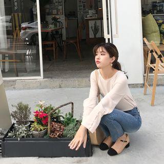 Collarless Key-hole Back Blouse Light Beige - One Size