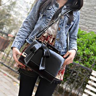 Faux-leather Bow-accent Satchel