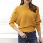 Dolman-sleeve Colored Ribbed Knit Top