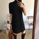 Short-sleeve Turtleneck Knit Mini Dress