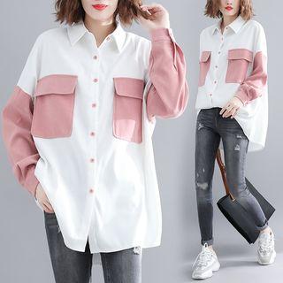 Two-tone Shirt Pink & White - One Size