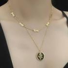 Stainless Steel Rose Pendant Love Lettering Layered Necklace Gold - One Size
