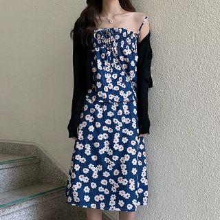 Floral Camisole Top / Midi A-line Skirt / Light Jacket