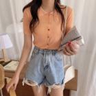 Short Sleeve Knit Buttoned Top