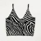 V-neck Zebra Print Crop Camisole Top Black - One Size