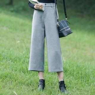 Plain Woolen Wide-leg Pants