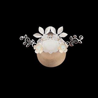 Retro Flower Hair Stick G73 - White & Light Sliver - One Size