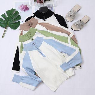 Mock-turtleneck Color Block Long-sleeve Pullover