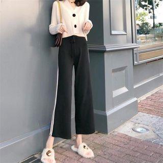V-neck Cardigan / Cropped Wide Leg Knit Pants