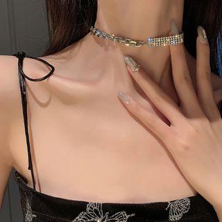 Asymmetric Rhinestone Choker Silver - One Size