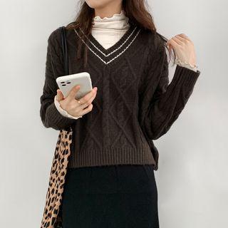 Long-sleeve Mock-neck Top / Cable Knit Sweater