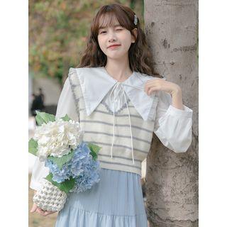 V-neck Striped Sweater Vest Gray - One Size
