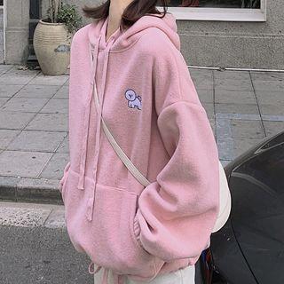 Embroidered Plain Loose-fit Hooded Sweatshirt
