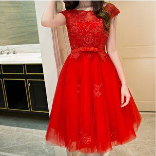 Lace Panel Midi Cocktail Dress