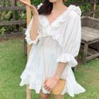 Ruffled Trim V-neck Short-sleeve Dress