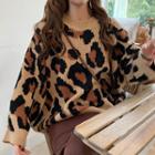 Leopard Print Boxy Sweater As Shown In Figure - One Size