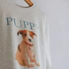 Dog Letter Print Melange T-shirt Oatmeal - One Size