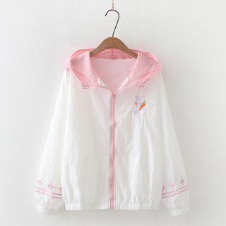Rabbit Embroidered Hooded Zip-up Jacket White - One Size